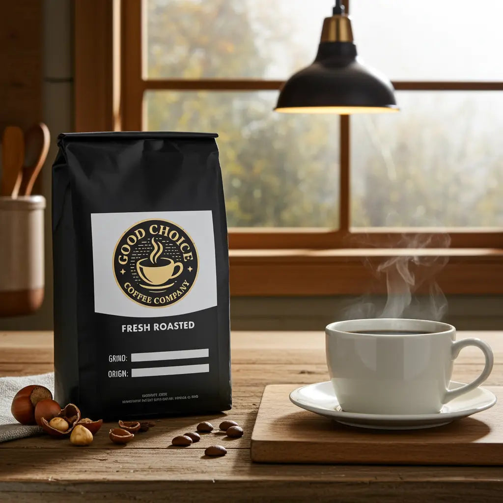 Hazelnut flavored coffee Good Choice Coffee Company