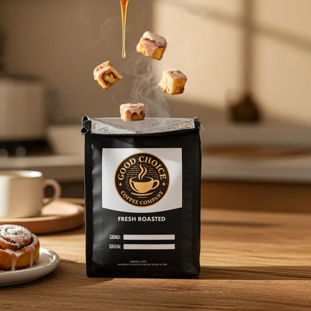 Cinnabun flavored coffee Good Choice Coffee Company